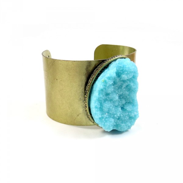Turquoise Geode Druzy Stone Statement Cuff Bracelet